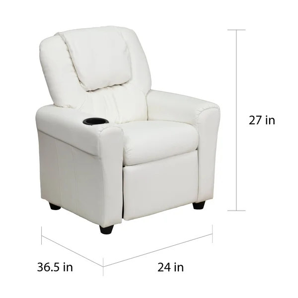 Lancaster Home Contemporary Yellow Vinyl Kids Recliner with Cup Holder and Headrest