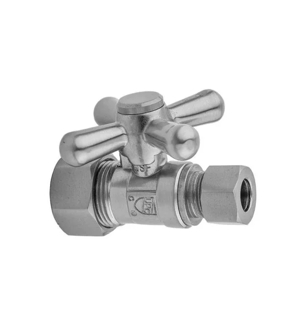 Jaclo 623-7-SN Quarter Turn Straight Pattern 5/8x22 O.D. Compression (Fits 1/2x22 Copper) x 1/2x22 O.D. Supply Valve - Satin Nic