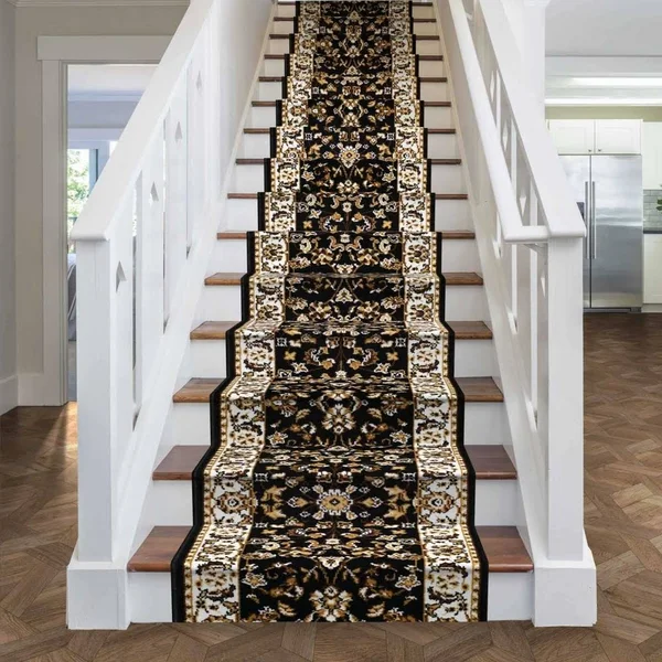 runrug USA Persian Black Stair Carpet Runner Length: 10 foot, WIDT