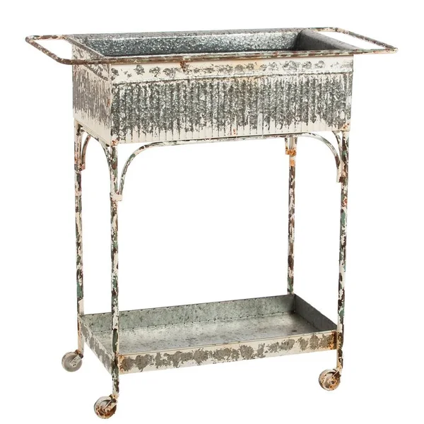 Evergreen Enterprises White Washed Galvanized Metal 2-Tier Cart - 30.9 x 32.1 x 14.4 inches