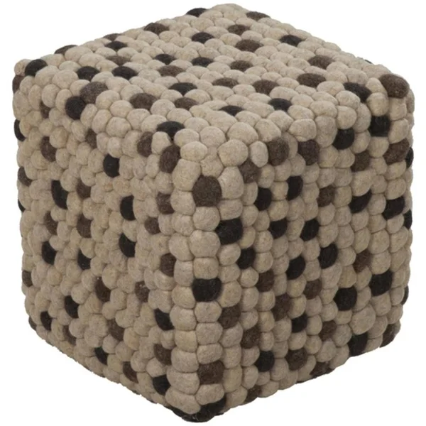 18x22 Jet Black and Ivory Shag Checkerboard Wool Square Pouf Ottoman