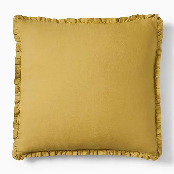 European Flax Linen Ruffle Duvet - Euro Sham Set, Dijon