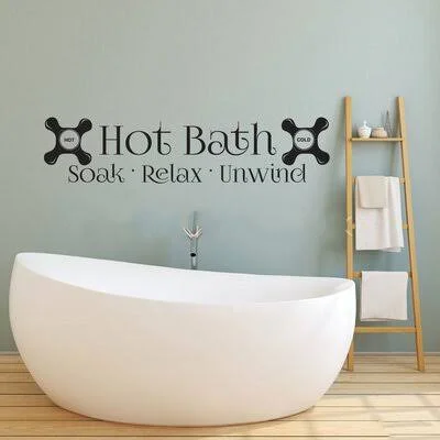 Hot Bath Soak Relax Unwind Vinyl Wall Bathroom Words Decal Sticker Latitude Run Size: 42x22 W - Color: Light Brown
