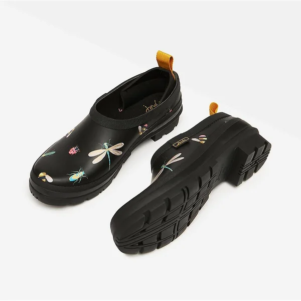 Joules Pop Ons Womens Wellington Boots - Black Bugs