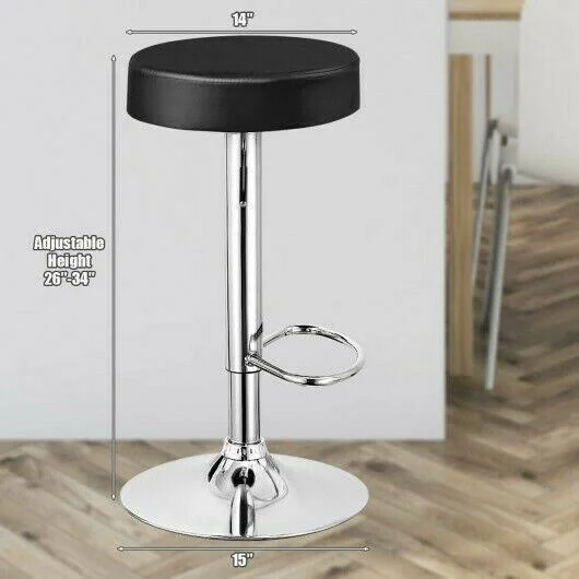 Adjustable Swivel Set of 2 Round Bar Stool Pub Chair-Black