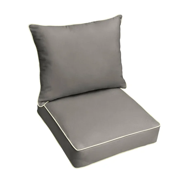 Humble and Haute Sunbrella Charcoal Grey with Ivory Indoor/Outdoor Chair Cushion and Pillow Set - Corded