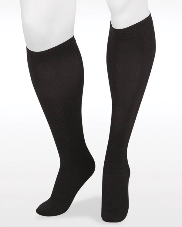 Juzo Soft Silver Sole Men's 30-40 mmHg Ribbed Knee High - IV, Regular, Black