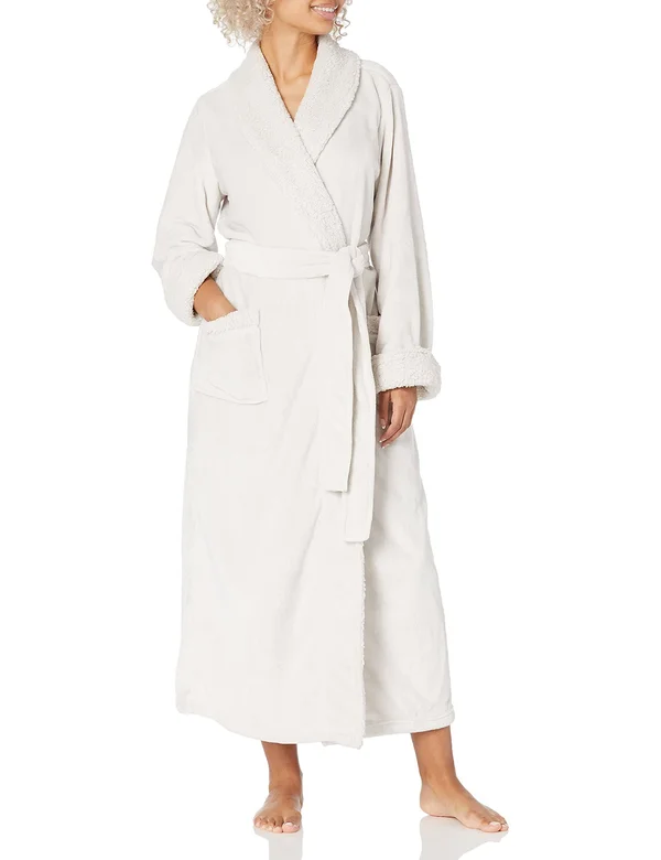 Natori Plush Long Robe, Ecru, Women's, Medium