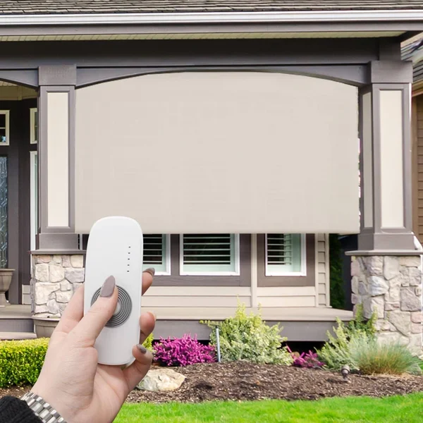 Keystone Fabrics O80.78.80 7 x 8 ft. Regal Rechargeable Motorized Outdoor Sun Shade with Protective Valance - Maple White