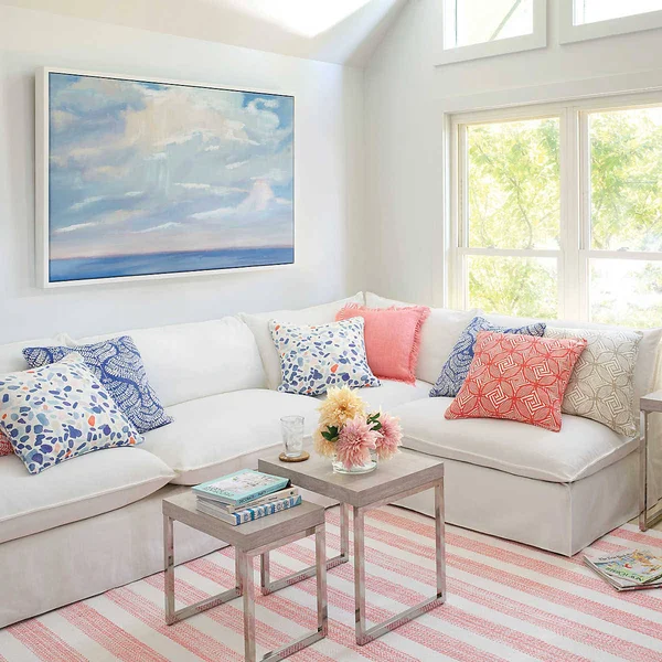 Pine Cone Hill Laundered Linen Coral Decorative Pillow Lumbar 15x22 x 3x22