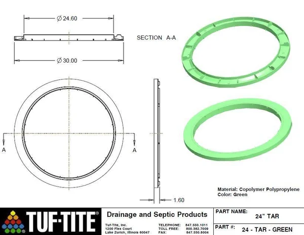 TUF Tite 24x22 x 44x22 Septic Tank Riser Kit - Dome Lid