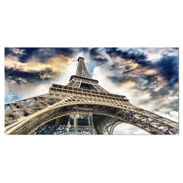Design Art The Paris Eiffel Tower View from Ground - Cityscape Canvas Print - Blue, 60 in. Wide x 28 in. High