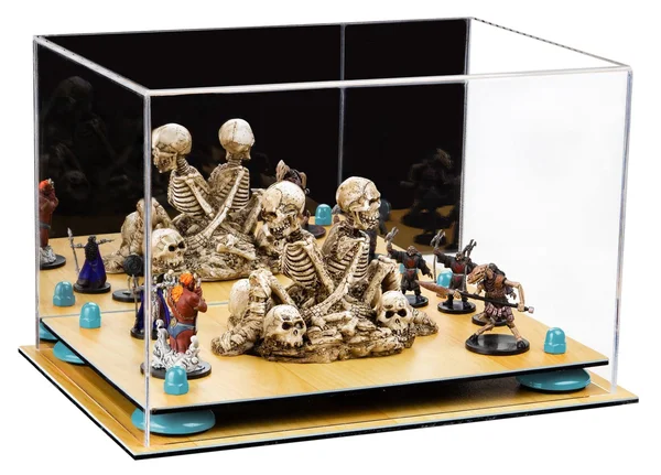 Versatile Deluxe Acrylic Display Case - Medium Rectangle Box with Mirror - Blue Risers and Wood Floor 12x22 x 8.25x22 x 8x22 (A00
