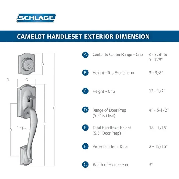 Schlage F62-CAM-GEO Camelot Double Cylinder Handleset with Georgian - Antique Pewter