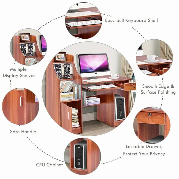 Costway Home Computer Study Workstation Desk with Bookshelf