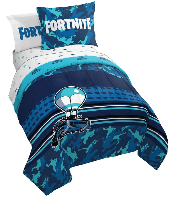 Fortnite Battle Bus Full Bed Set - Blue