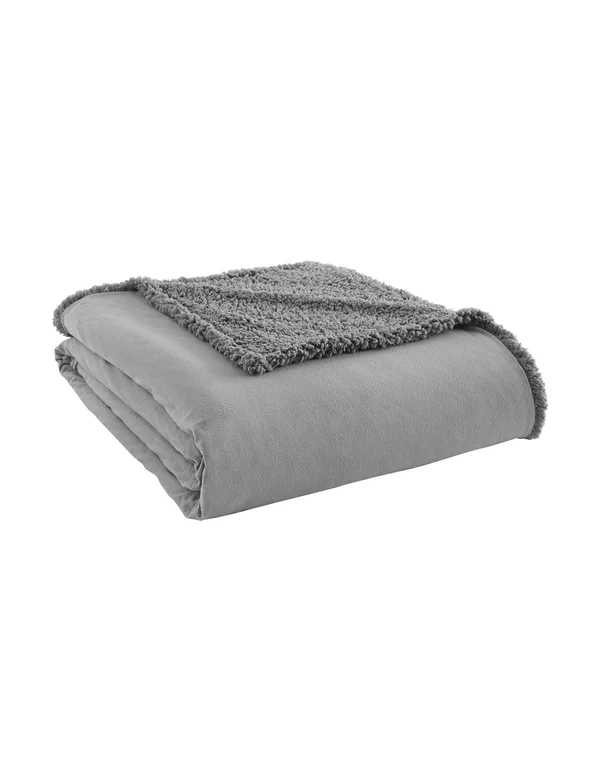 Micro Flannel REVERSE to Sherpa Blanket, Full/Queen, Greystone