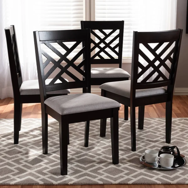 Baxton Studio Caron Gray and Espresso Fabric Dining Chair (Set of 4)