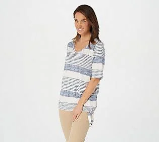 Belle by Kim Gravel Variegated StripedSide Knot Top, Size 3X, Indigo
