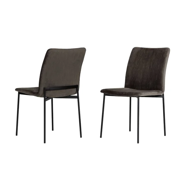 Saltoro Sherpi Sleigh Design Fabric Dining Chair with Metal Legs, Set of 2, Gray