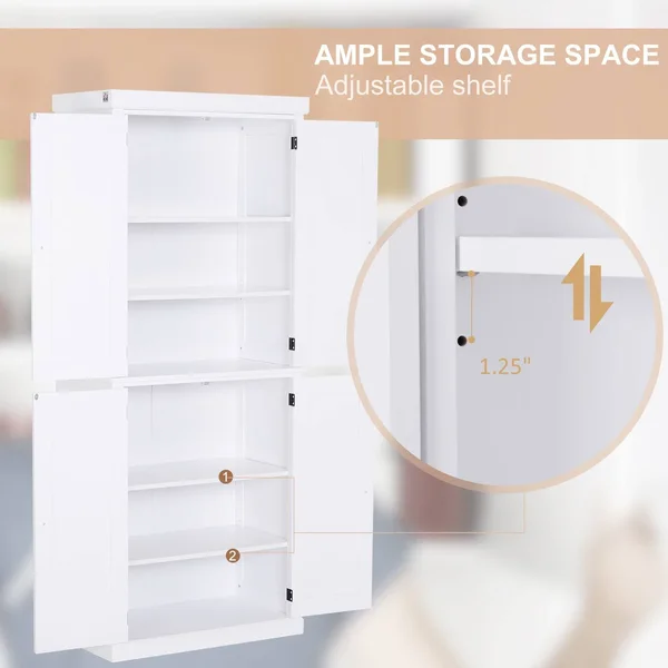HOMCOM Freestanding Kitchen Pantry Traditional Farmhouse Stand Alone Kitchen Pantry Cupboard Sliding Doors Two Drawers Open Adju
