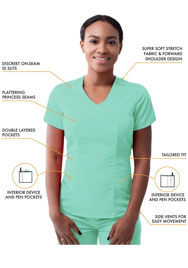Adar Pro Core Classic Scrub Set for Women - Tailored V-Neck Scrub Top & Tailored Yoga Scrub Pants