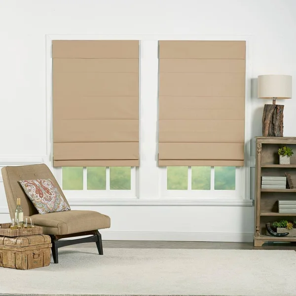 Perfect Lift Window Treatment Khaki Cordless Blackout Energy-Efficient Cotton Roman Shades 57 in. W x 72 in. L, Green