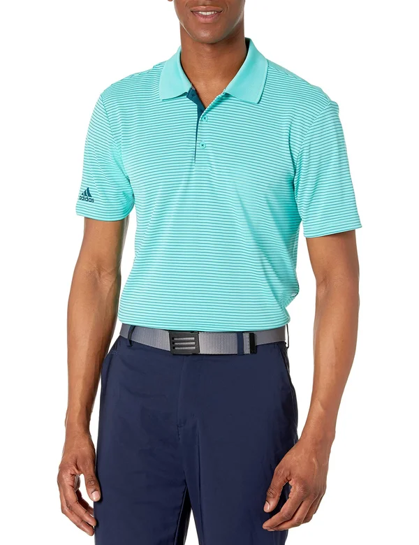 Adidas Men's Two-Color Club Stripe Polo Size MD, Acid Mint/Wild Teal