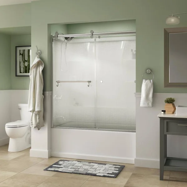 Delta Portman 60 x 58-3/4 in. Frameless Contemporary Sliding Bathtub Door in Chrome with Droplet Glass