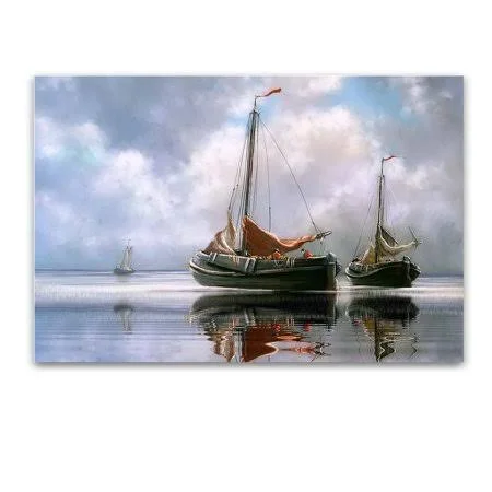 Startonight Tempered Acrylic Glass Wall Art - Fishing Boats, Ocean Landscape Theme Artwork 24 inch x 36 inch, Size: Medium, Blue