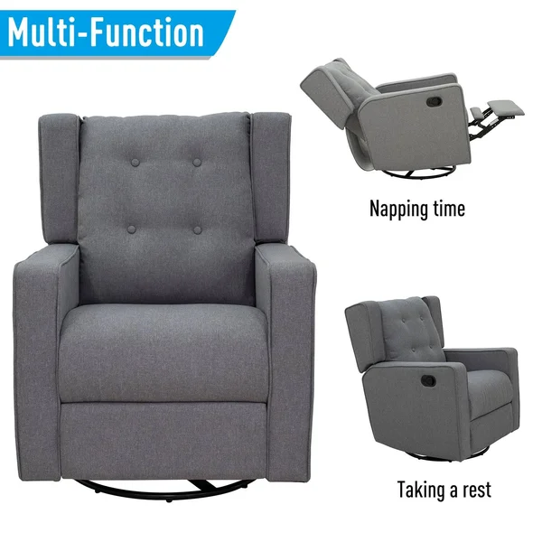 HOMCOM Linen Fabric Swivel Gliding Recliner Sofa Chair - Grey