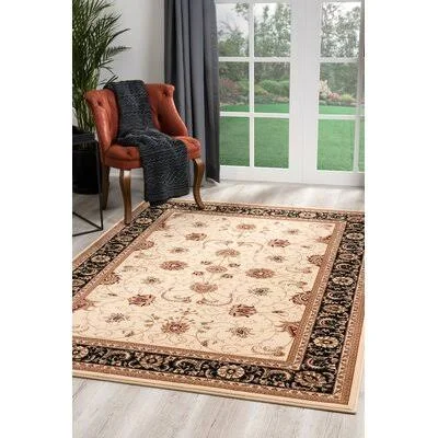Valerie Oriental Cream/Black Area Rug Astoria Grand Rug Size: Rectangle 7' x 10'