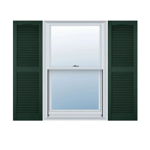 12 inchw x 62 inchh Lifetime Vinyl, Custom Straight Top Center Mullion, Open Louver Shutters, Midnight Green