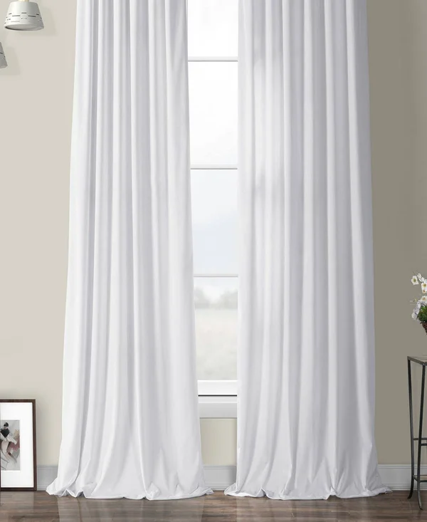 Exclusive Fabrics Heritage Plush Velvet Single Curtain Panel - 50 x 108 - Pillow White