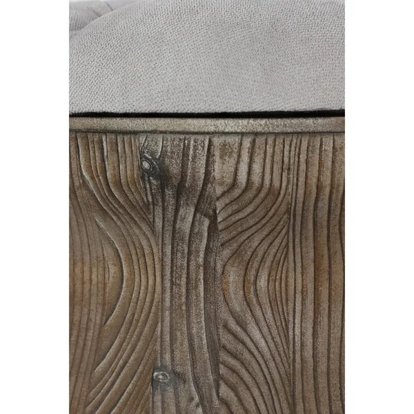 Rustic Wood & Brown Faux Leather Round Ottoman with Storage