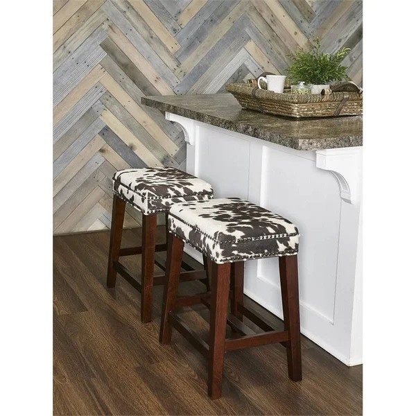 Riverbay Furniture 25x22 Cow Print Counter Stool in Brown - RF-1814117