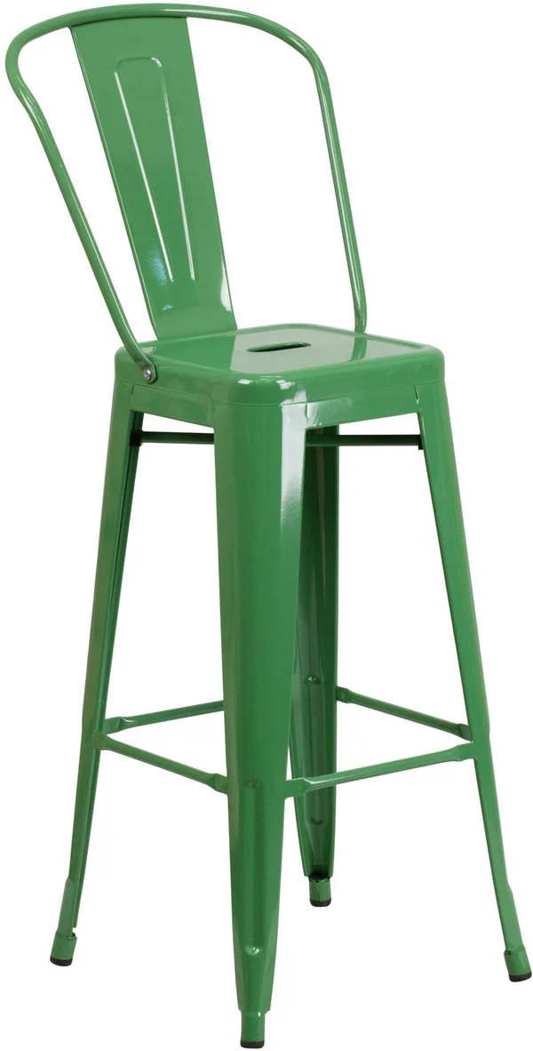 Flash Furniture 30x22 High Green Metal Indoor-Outdoor Barstool with Back
