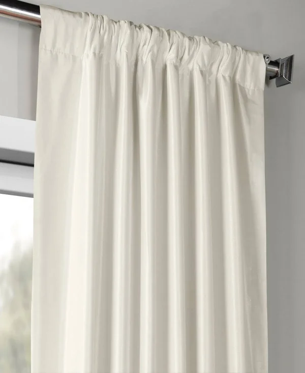 Exclusive Fabrics Off-White Vintage Faux Textured Dupioni Silk Curtain - 50 x 84