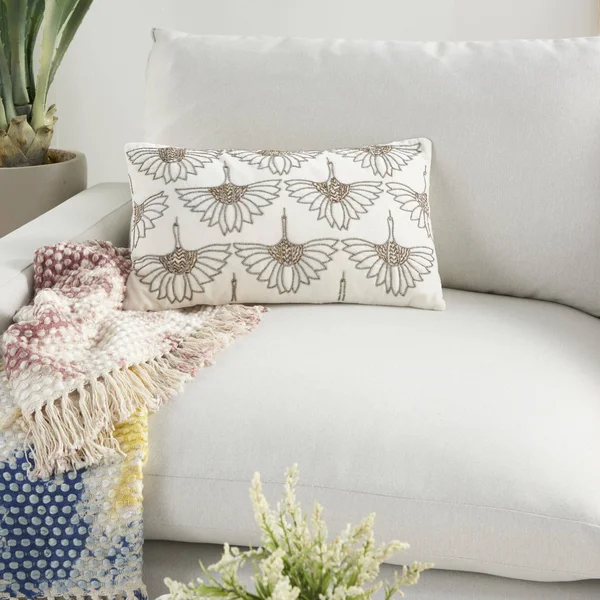 Nourison Sofia Ivory Decorative Throw Pillow, 12 inchx20 inch, Size: 12 inch x 20 inch