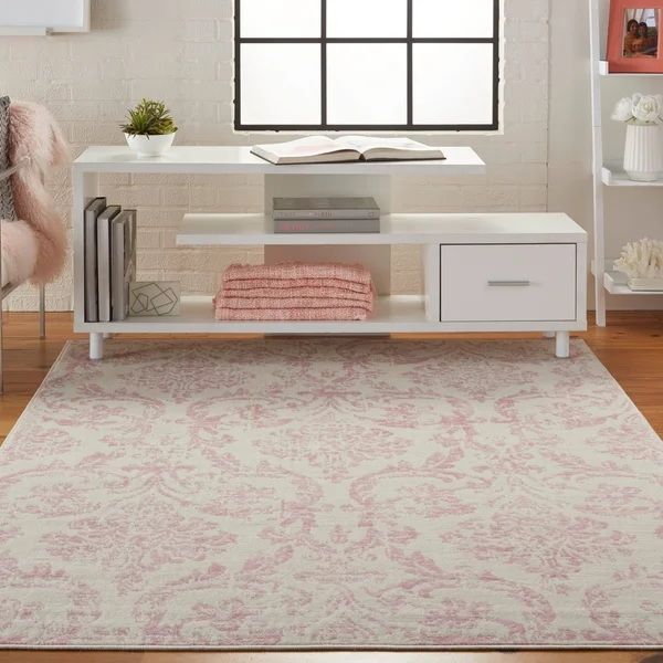 Nourison Jubilant Area Rug, Ivory/Pink, 5&3x22 x Round