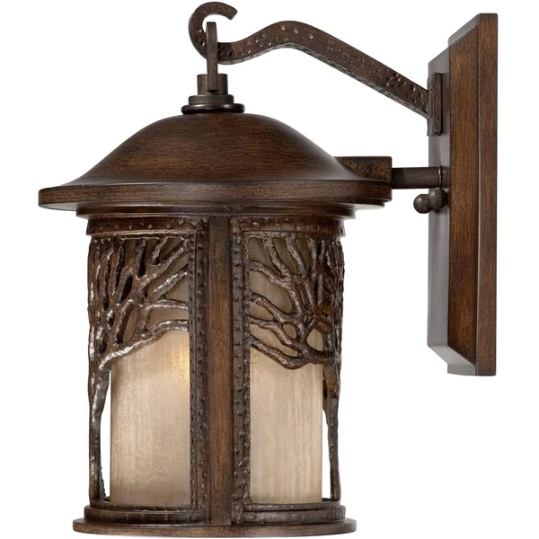 John Timberland Mission Outdoor Wall Light Fixture Bronze Tree Motif 12 1/4x22 Amber Glass Lantern for Exterior House Porch Pati