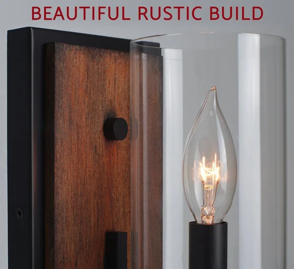 Kira Home Aspen 9x22 Rustic Farmhouse Wood Wall Sconce Cylinder Glass Shade Oil Rubbed Bronze
