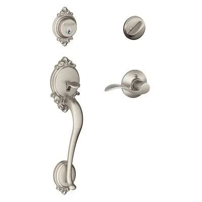 Schlage F60BRK619ACCRH Brookshire Handleset with Deadbolt and Accent Door Lever and Rosette Finish: Satin Nickel, Lever Orientat