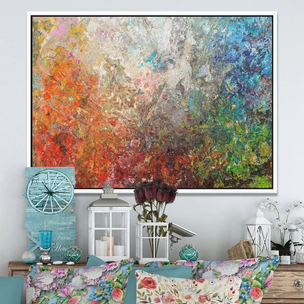 Designart ' Board Stained Abstract Art ' Abstract Framed Canvas Art Print, Size: 34 inch x 18 inch