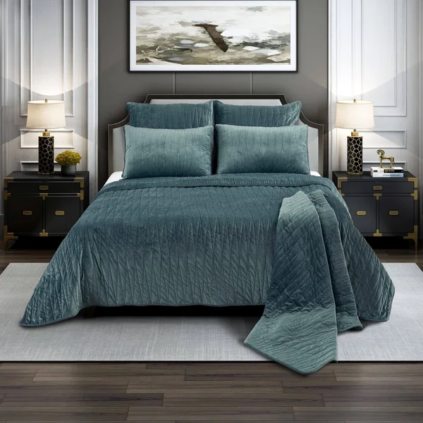 Velvet Quilt Set by Brielle Seafoam, Size King