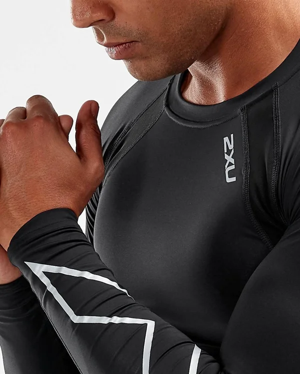 2XU Men's Compression Long Sleeve Top - Black/Silver x