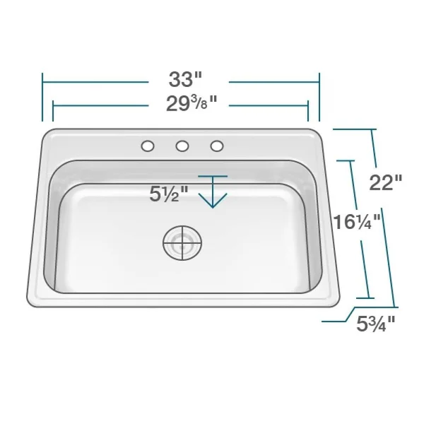 Mr Direct ADAT550S-ENS 18 Gauge Stainless Steel 33x22 L x 22x22 W Drop-in Kitchen Sink
