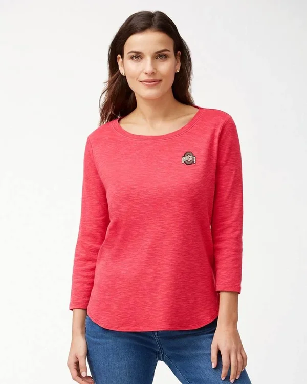 Tommy Bahama Women's Collegiate Ashby Rib 3/4-Sleeve T-Shirt - ohio_state - Size Xs