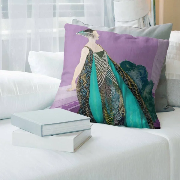 Porch & den &Art Nouveau Design Throw Pillow - 26 x 26 - Purple & Teal - Faux Suede