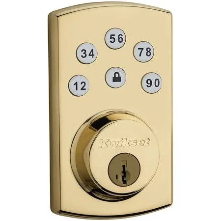 Kwikset 907 Powerbolt 2.0 Electronic Deadbolt Featuring SmartKey in Polished Brass - Size: 1 Pack